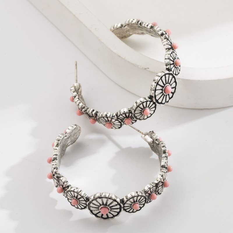 WESTERN TURQ STONE HOOP EARRINGS | 40E432