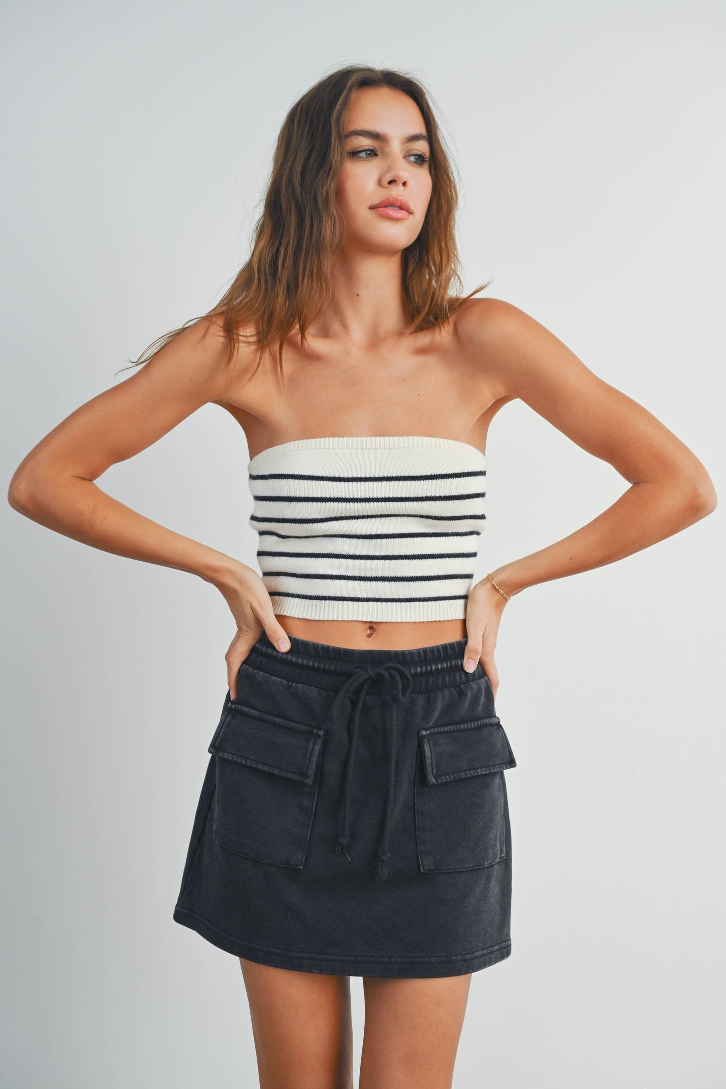 Washed French Terry Front Pocket Skirt -