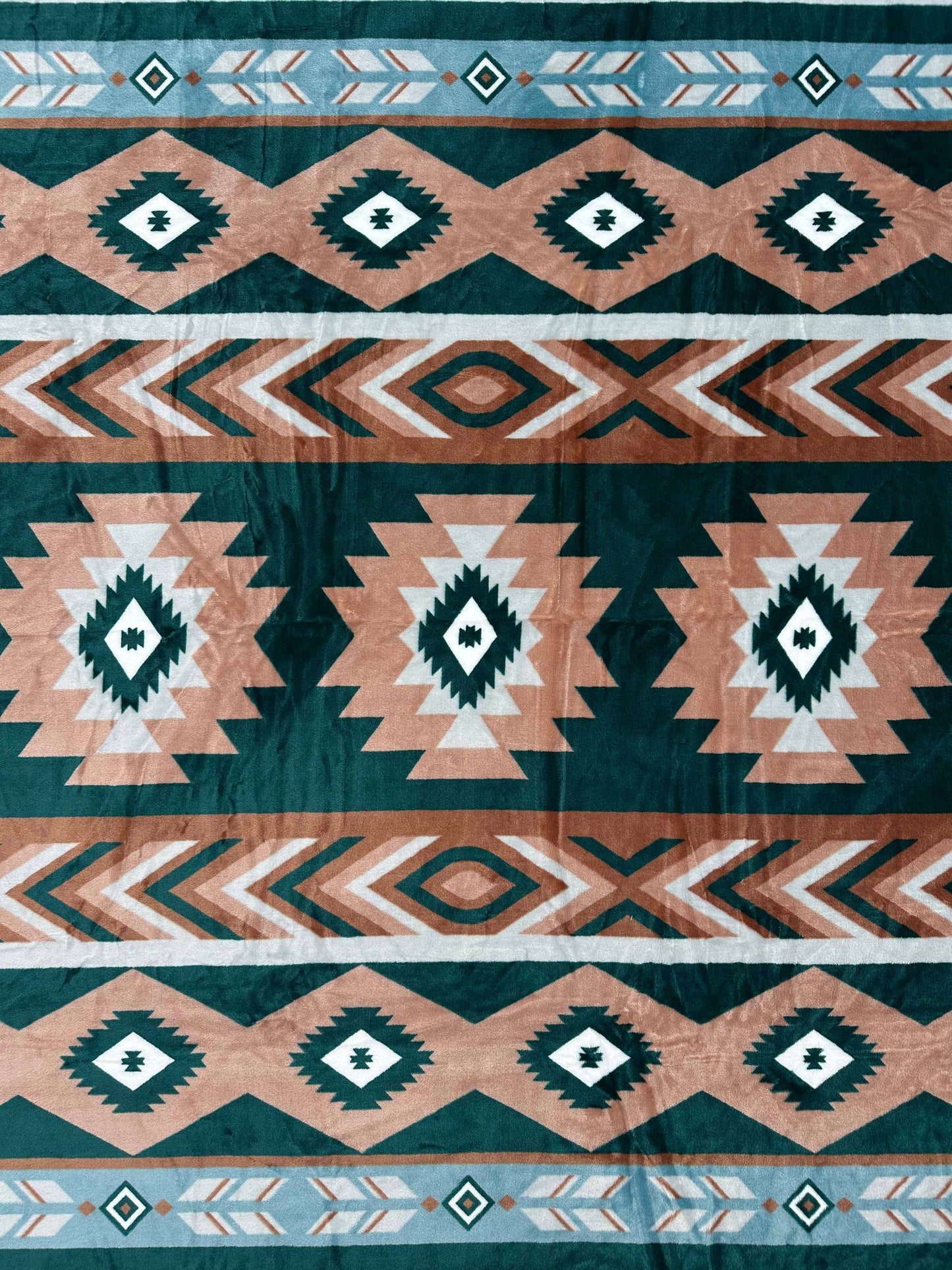 Green & Tan Southwest Aztec King Size Super Plush Blanket