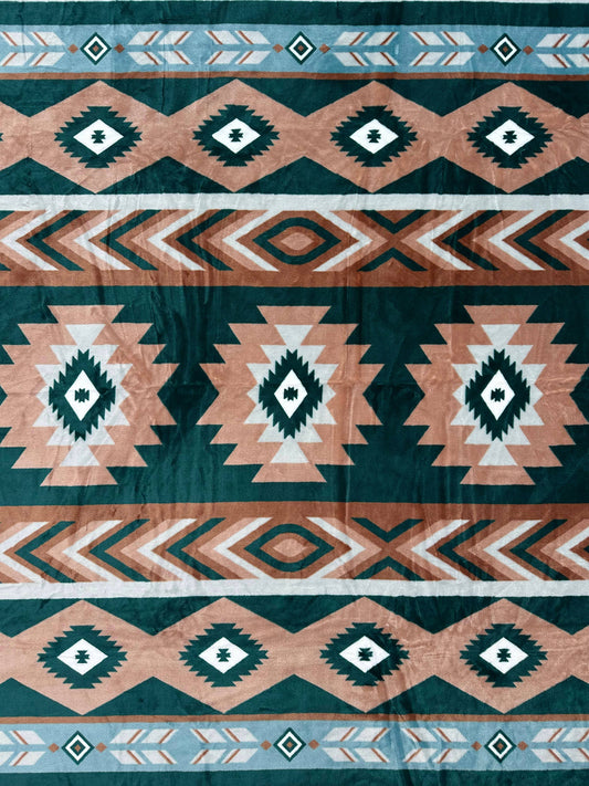 Green & Tan Southwest Aztec King Size Super Plush Blanket