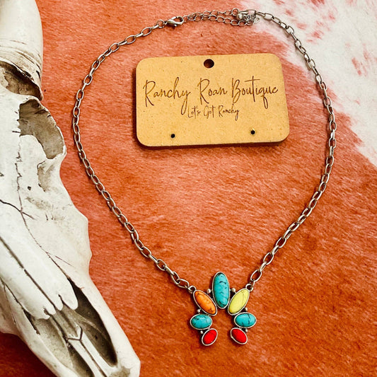 Squash Blossom Multi-Color Western Chain Necklace