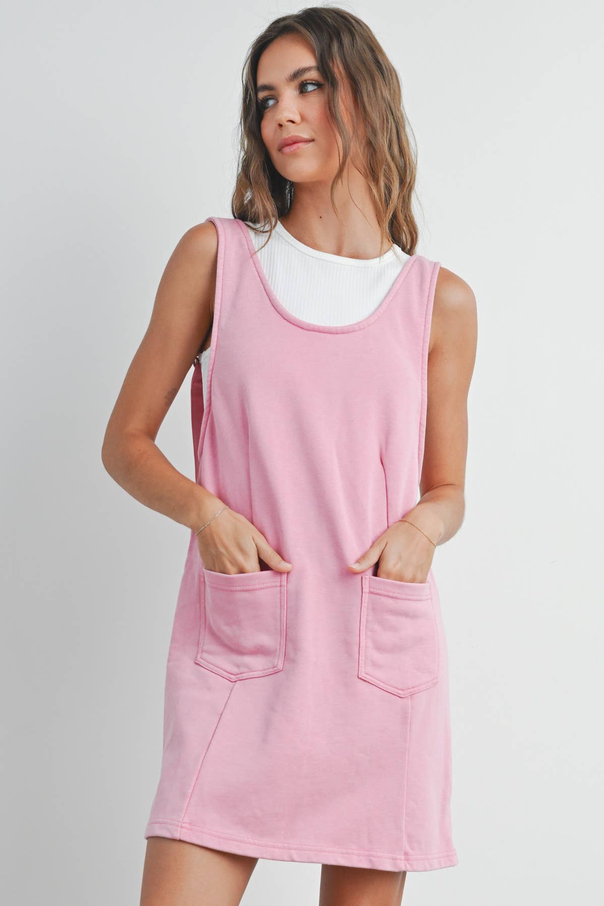 Washed French Terry Sleeveless Jumpsuit Dress -