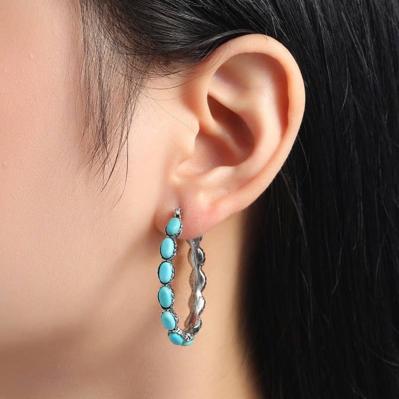 WESTERN TURQ STONE HOOP EARRINGS | 40E437