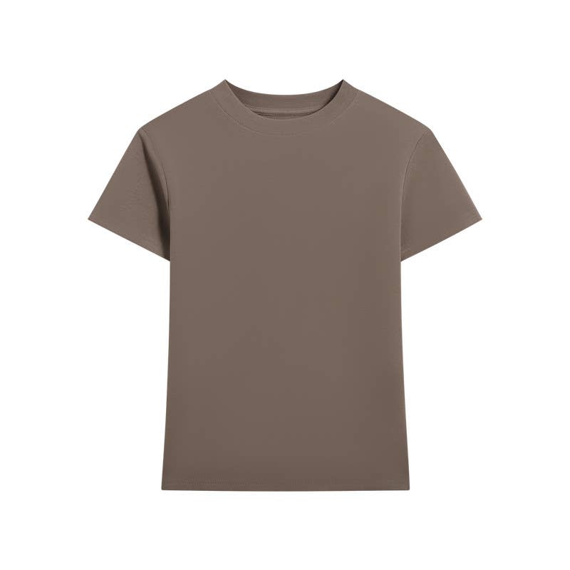 Essential basic plain fitted cotton blend crewneck tee