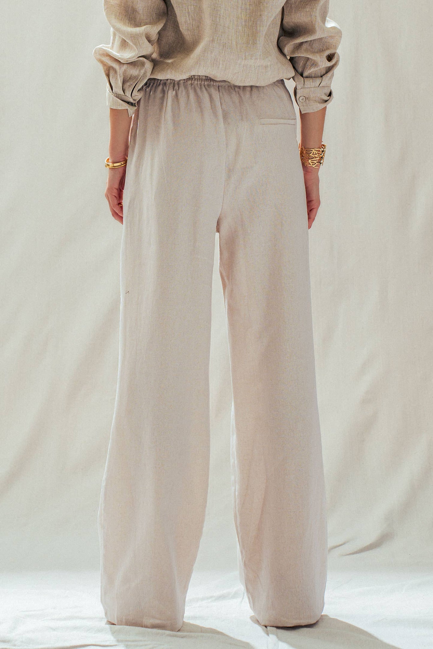 Linen Blend Wide Leg Pants Drawstring Waist