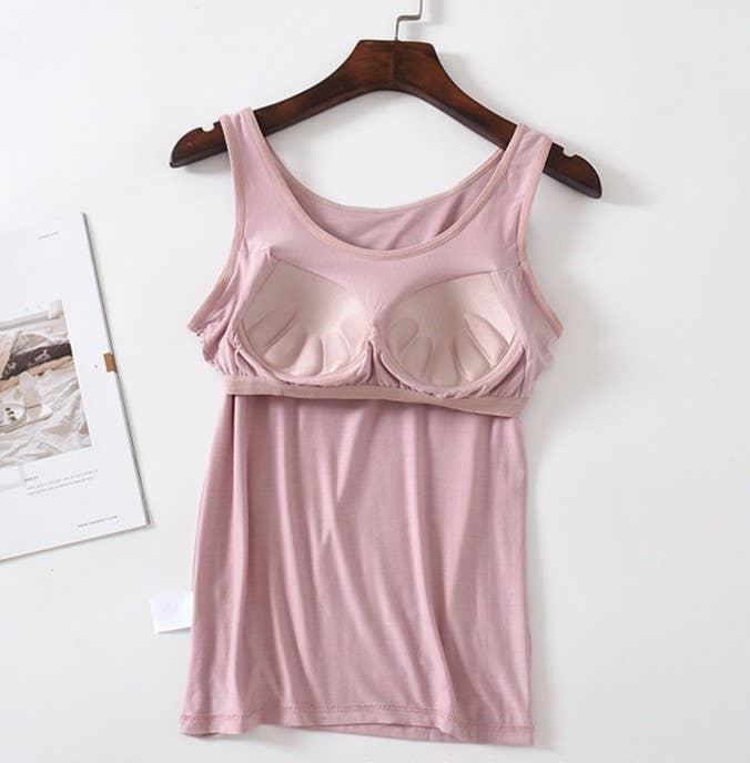 Regular basic soft flowy built-in bra tank top