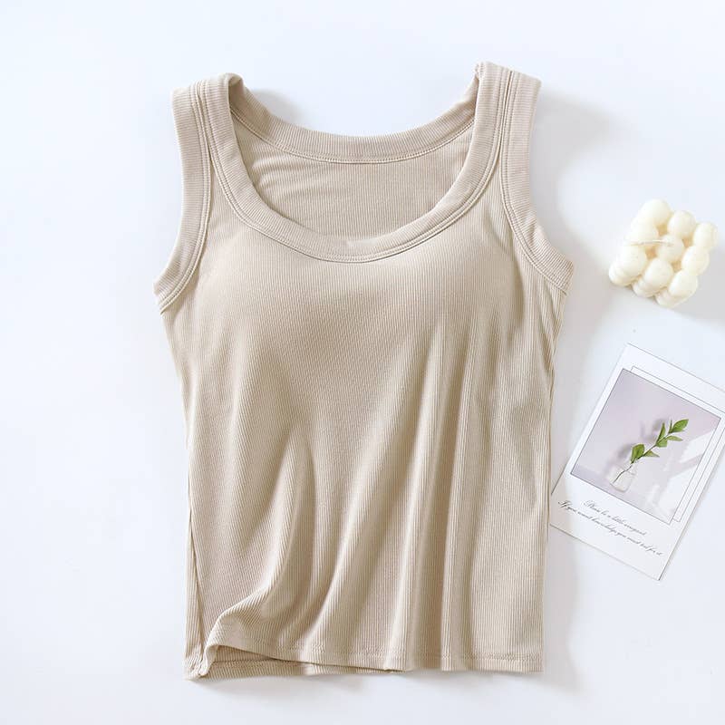 Semi sweetheart built-in bra rib knit basic tank top
