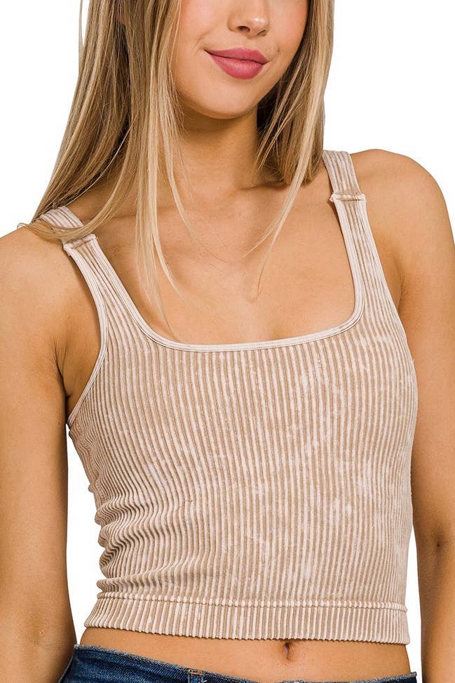 Washed Seamless Square Neck Bra Padded Tank Top