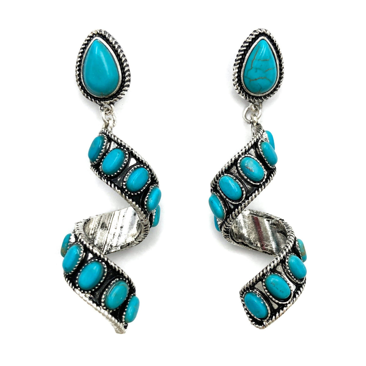 Ribbon Twirl Turquoise Teardrop Stone Western Dangle Earring