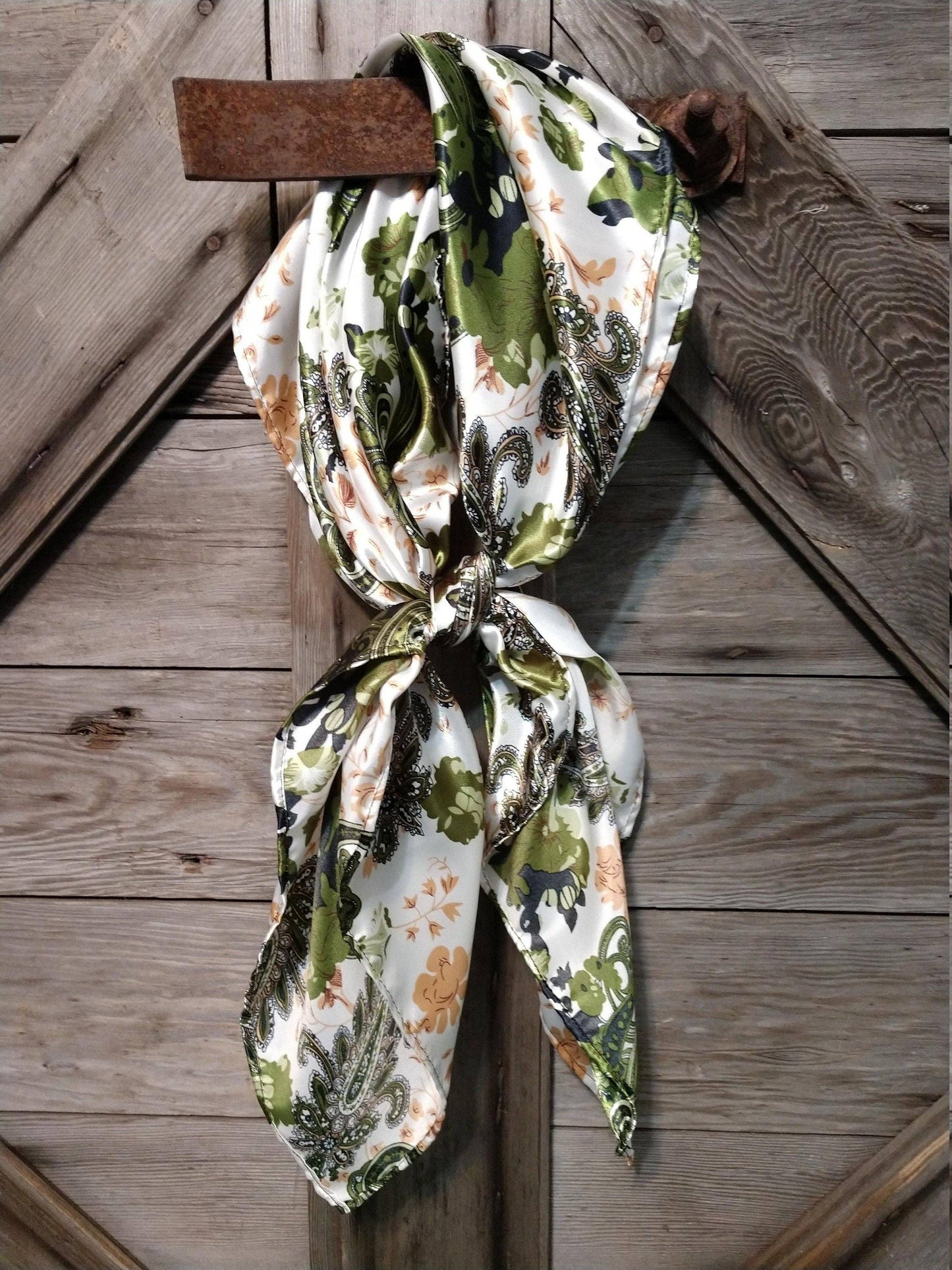 Wild Rag Green Ivory Floral Paisley Western Cowboy Neck Scarf Bandanna by Double B Wild Rags