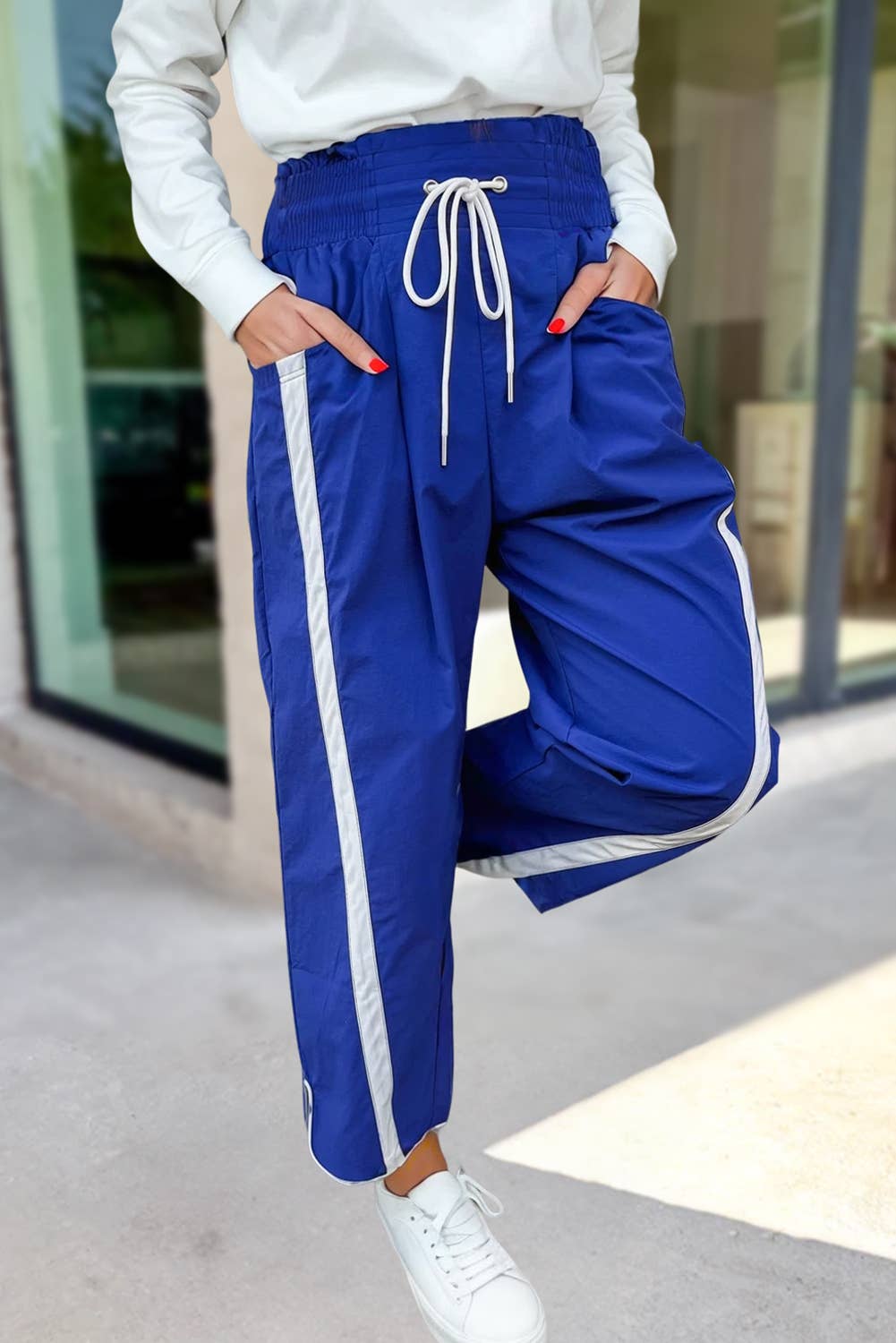 Stripe Smocked Waist Drawstring Cropped Pants | S-XL
