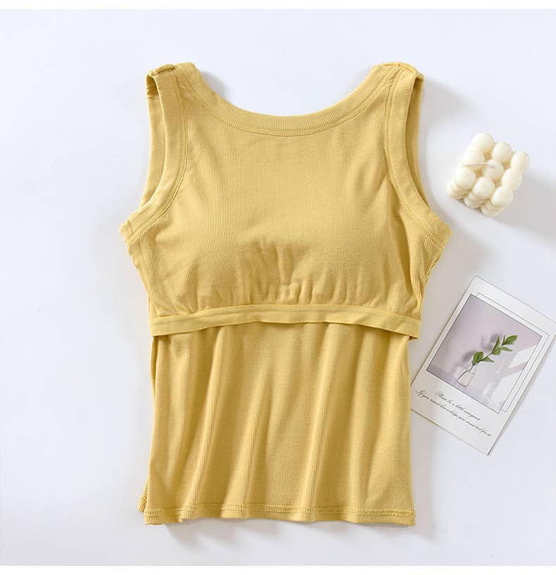 Semi sweetheart built-in bra rib knit basic tank top
