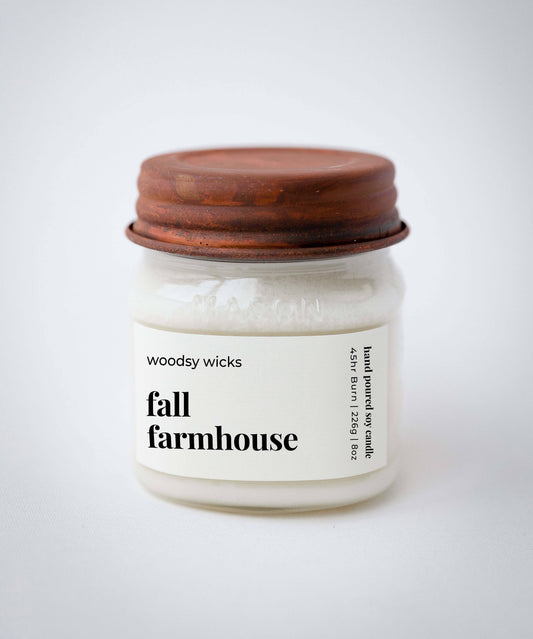Fall Farmhouse Candle - Rust Lid Wood Wick 100% Soy Wax