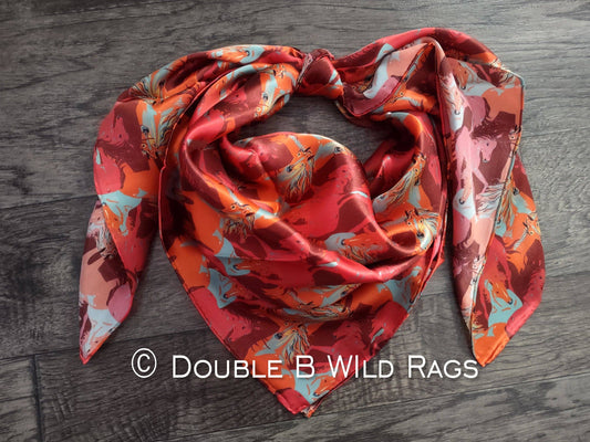 Wild Rag 100% SILK 810 Red Running Horses Cowboy Western Neck Scarf Bandanna by Double B Wild Rags