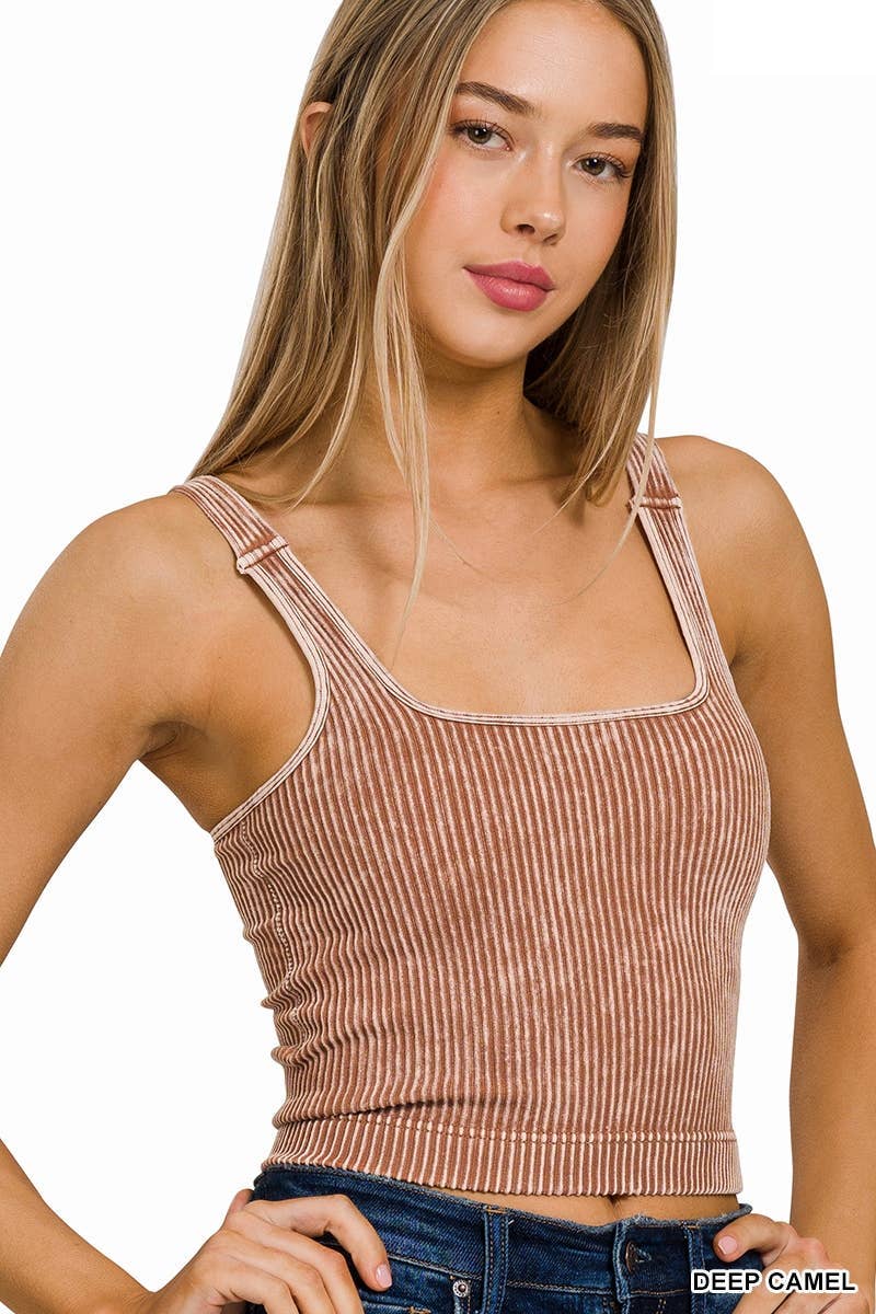 Washed Seamless Square Neck Bra Padded Tank Top
