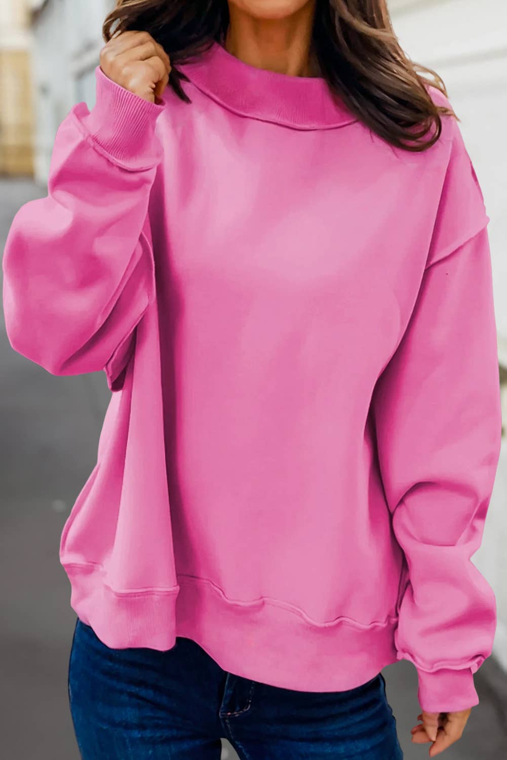 Reversible Oversized Mock Neck Sweatshirt | S-XL