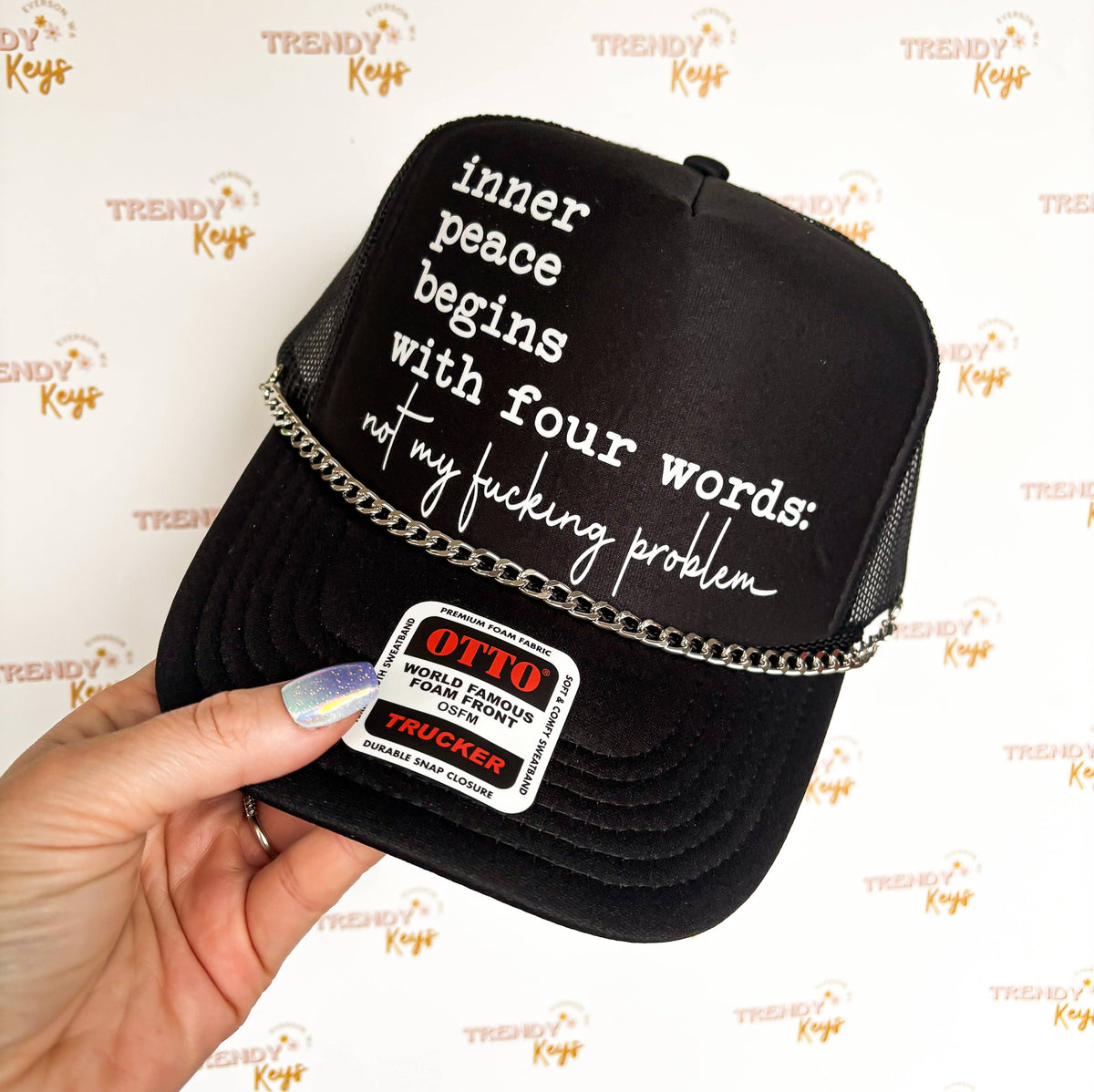 Inner Peace Begins With Four Words Graphic Trucker Hat