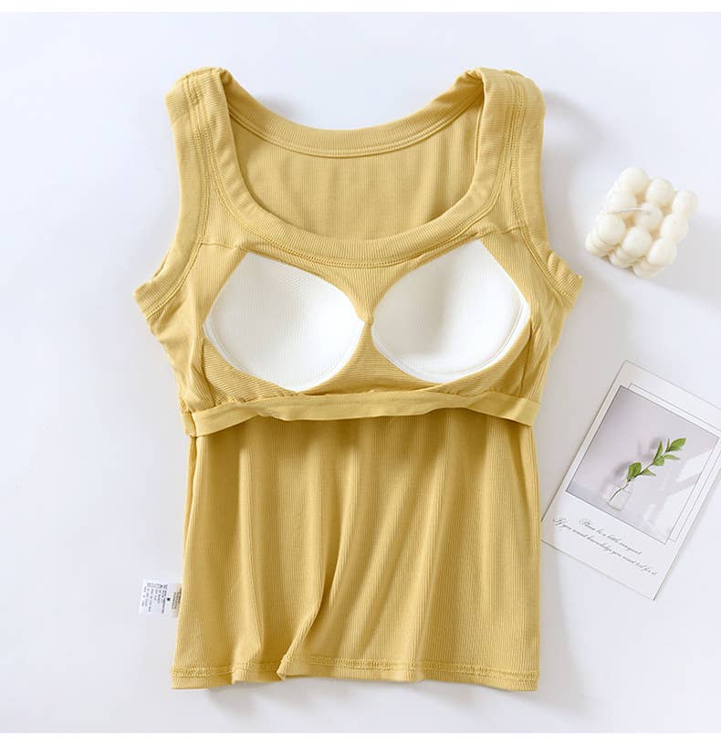 Semi sweetheart built-in bra rib knit basic tank top