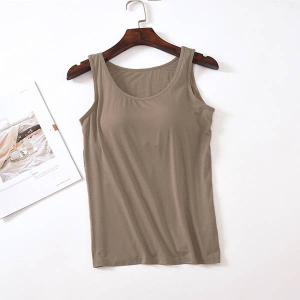 Regular basic soft flowy built-in bra tank top