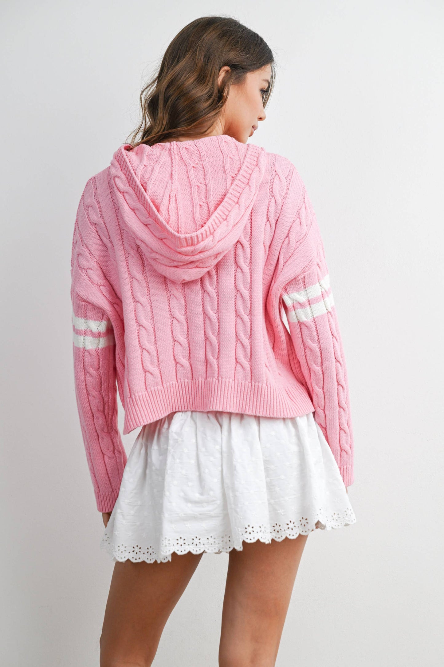 Cable Knit Zip-Up Hoodie Cardigan -