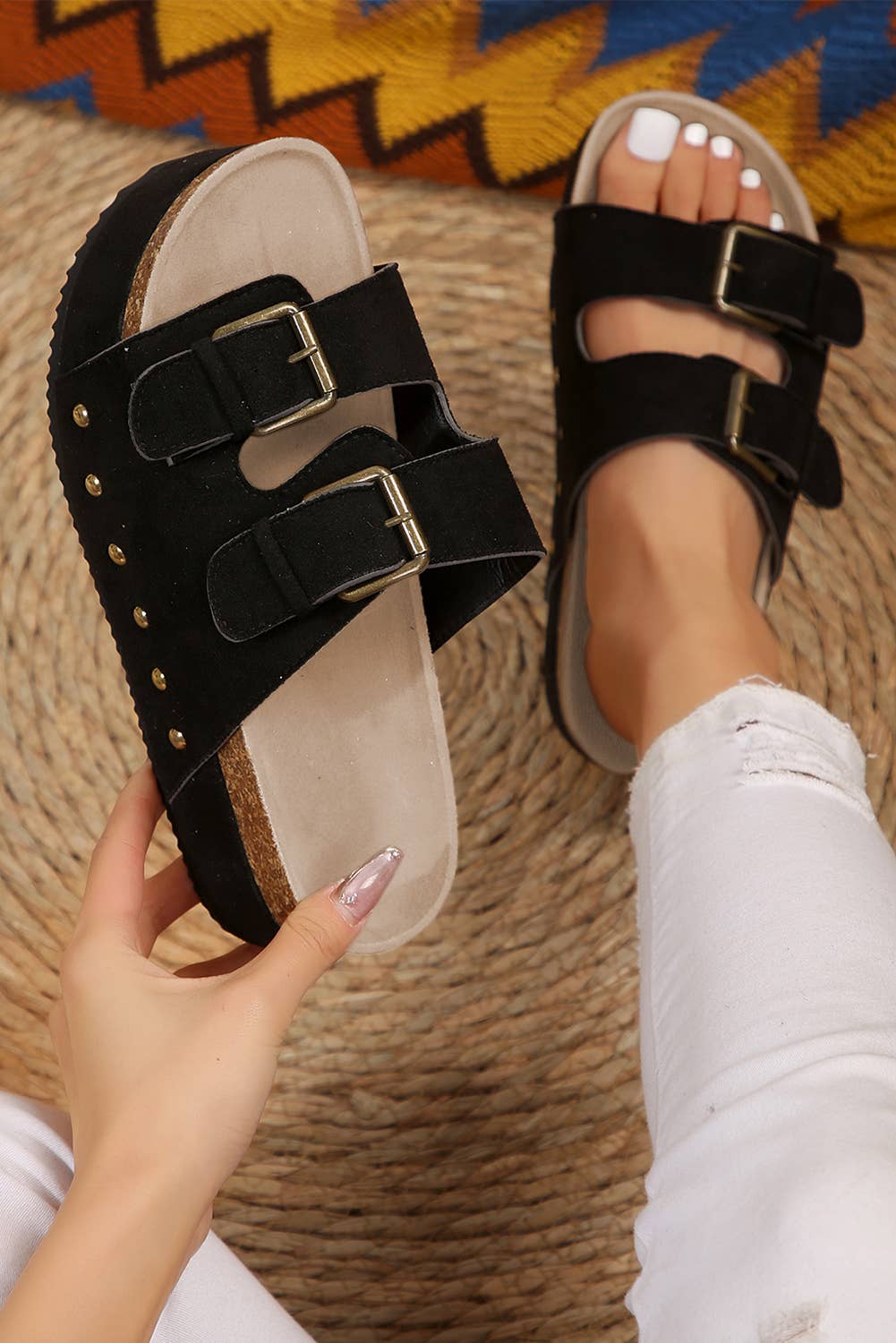 Buckle Studded Platform Sandal Slippers | US6-10