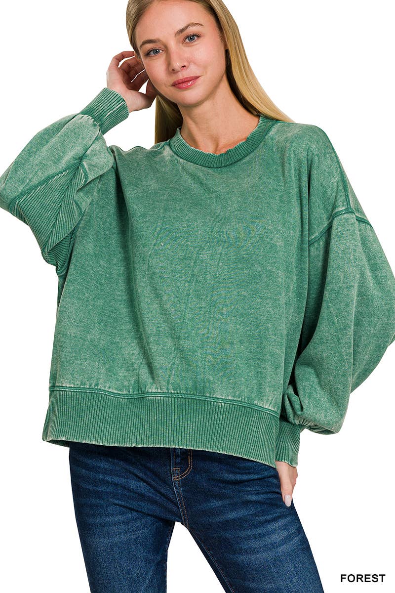 0616 Acid Wash Fleece Oversized Pullover SI-25156