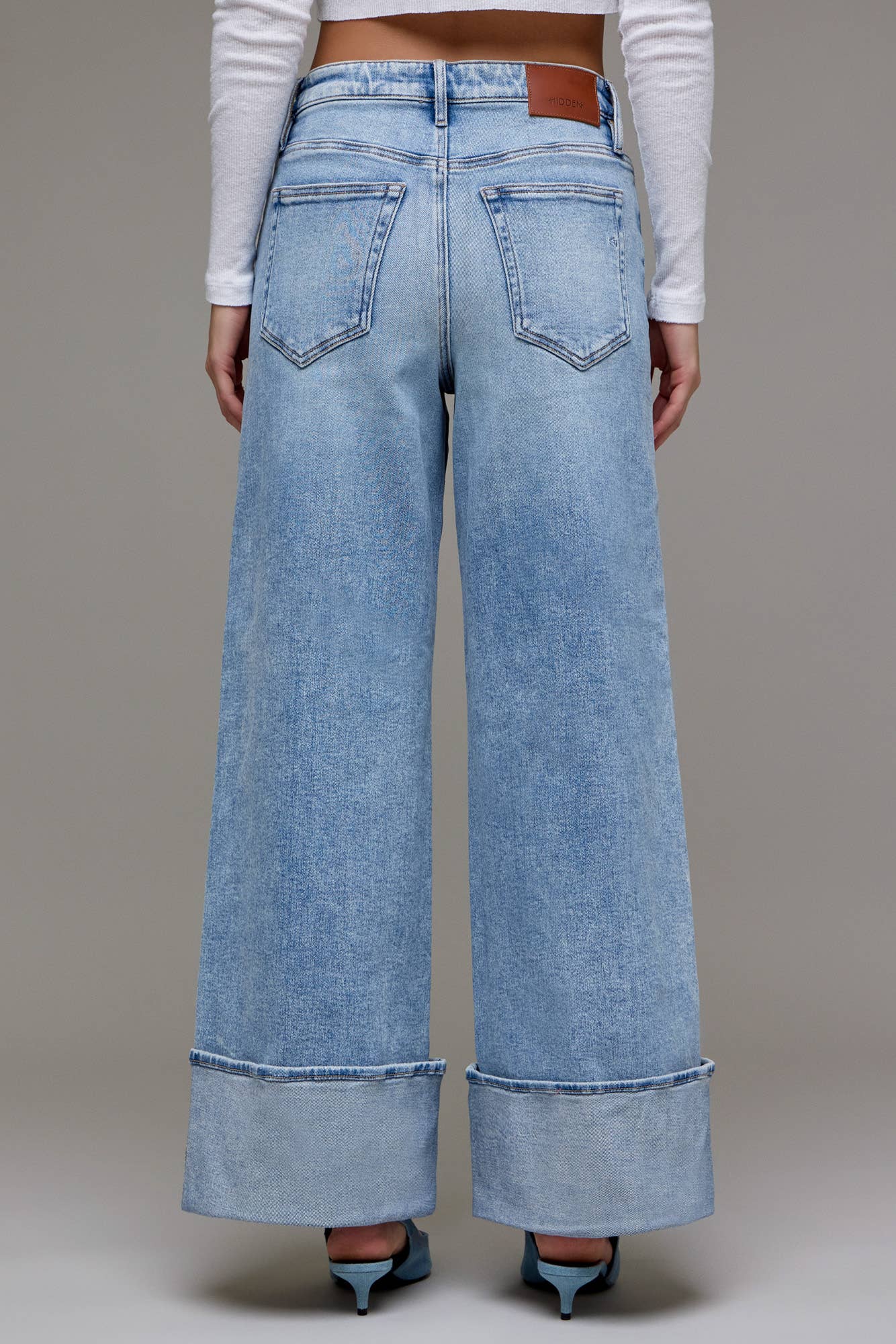 NORI Medium Light High Rise Cuffed Super Wide Leg