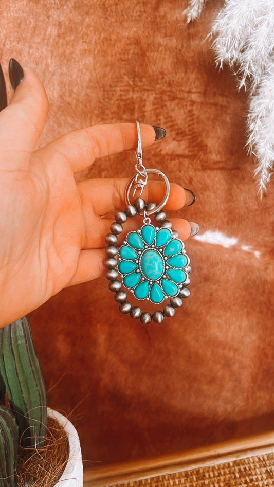 Turquoise Gem Navajo Silver Keyring