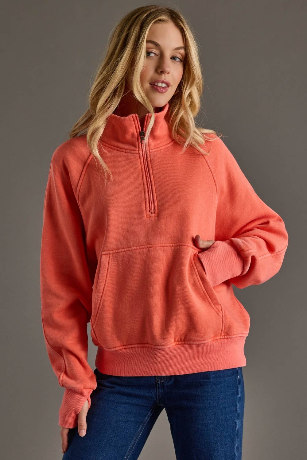 Coral Quarter Zip Sweatshirt