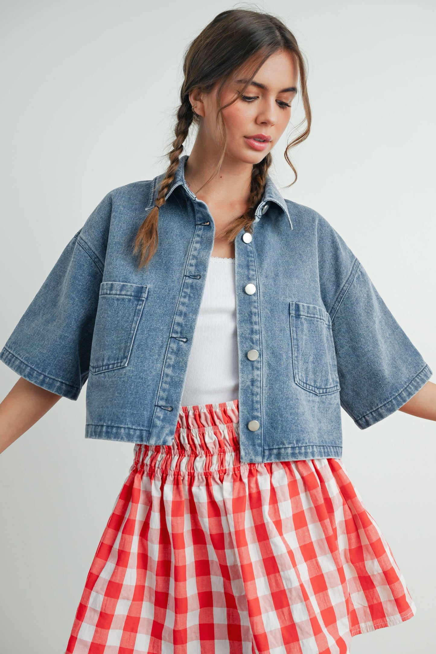 Button Front Cropped Shirt -
