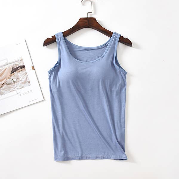 Regular basic soft flowy built-in bra tank top