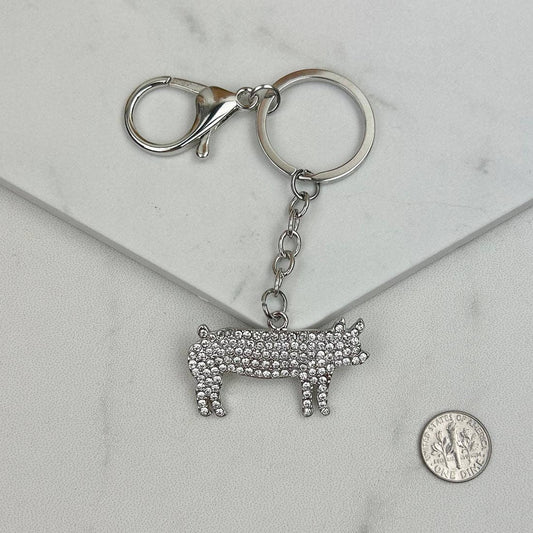 Clear crystal piggy keychain