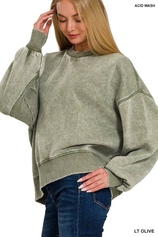 0616 Acid Wash Fleece Oversized Pullover SI-25156