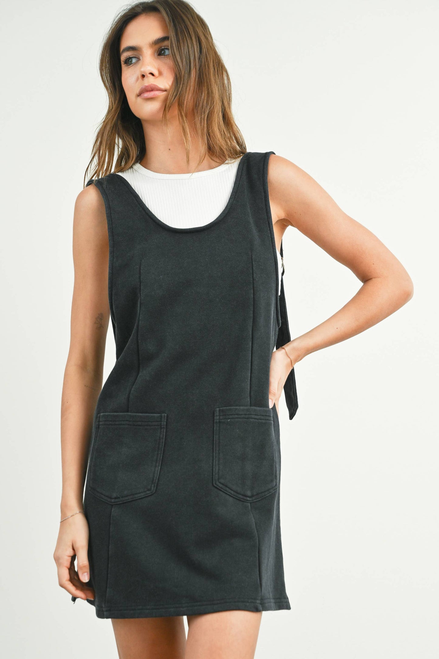Washed French Terry Sleeveless Jumpsuit Dress -