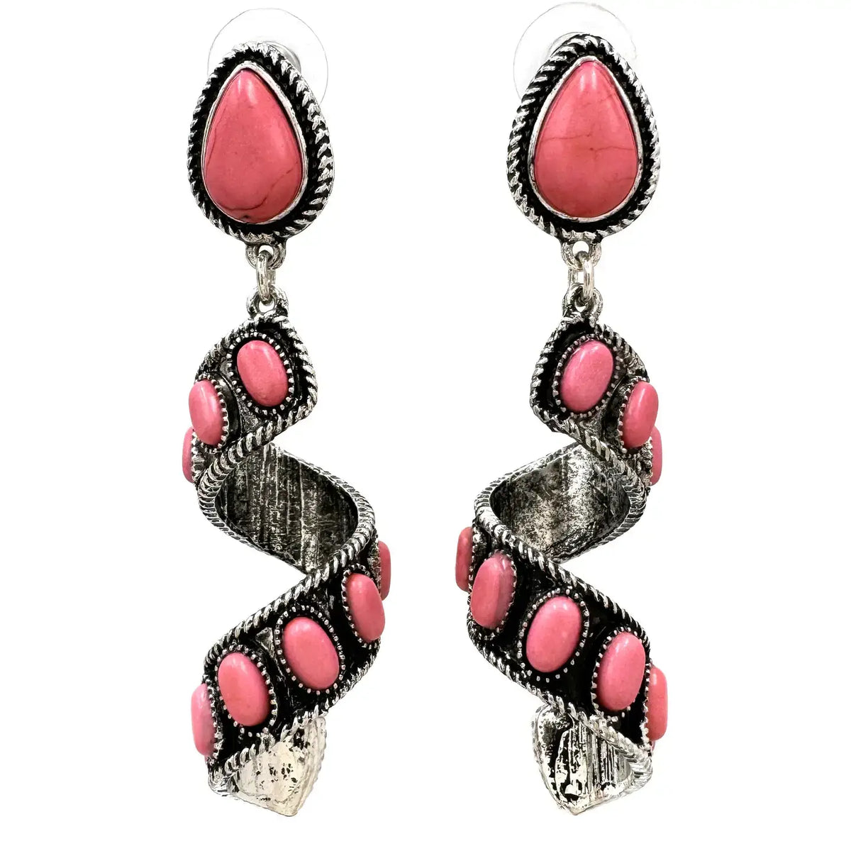 Ribbon Twirl Turquoise Teardrop Stone Western Dangle Earring