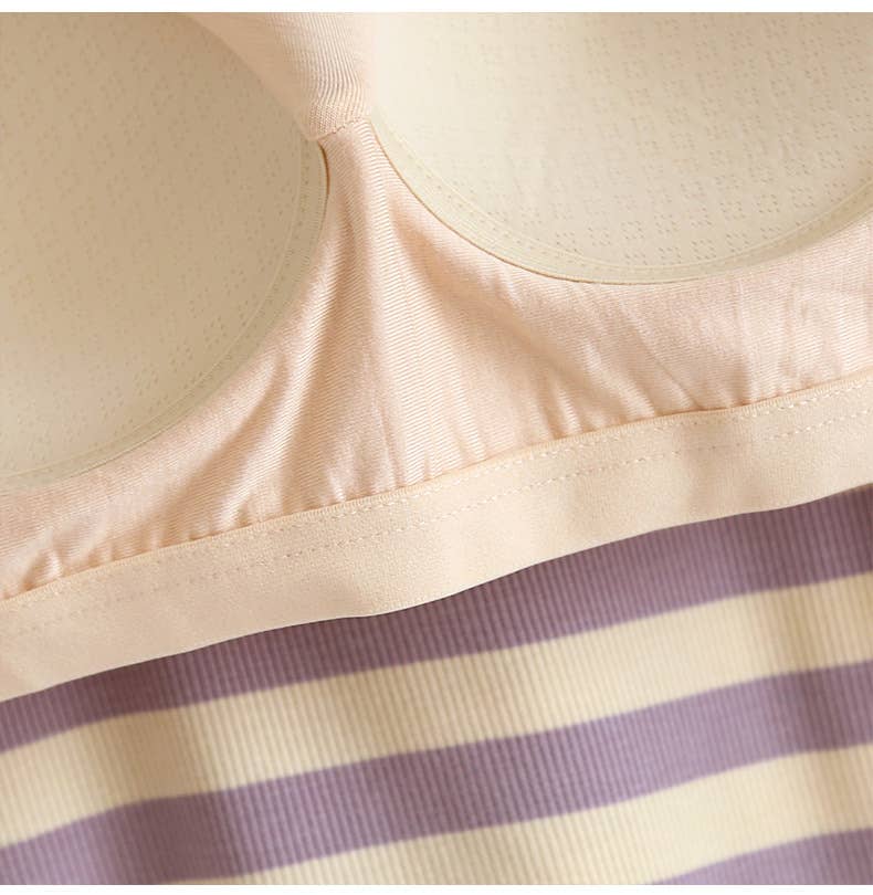 Contrast stripe scoop neck built-in bra tank top