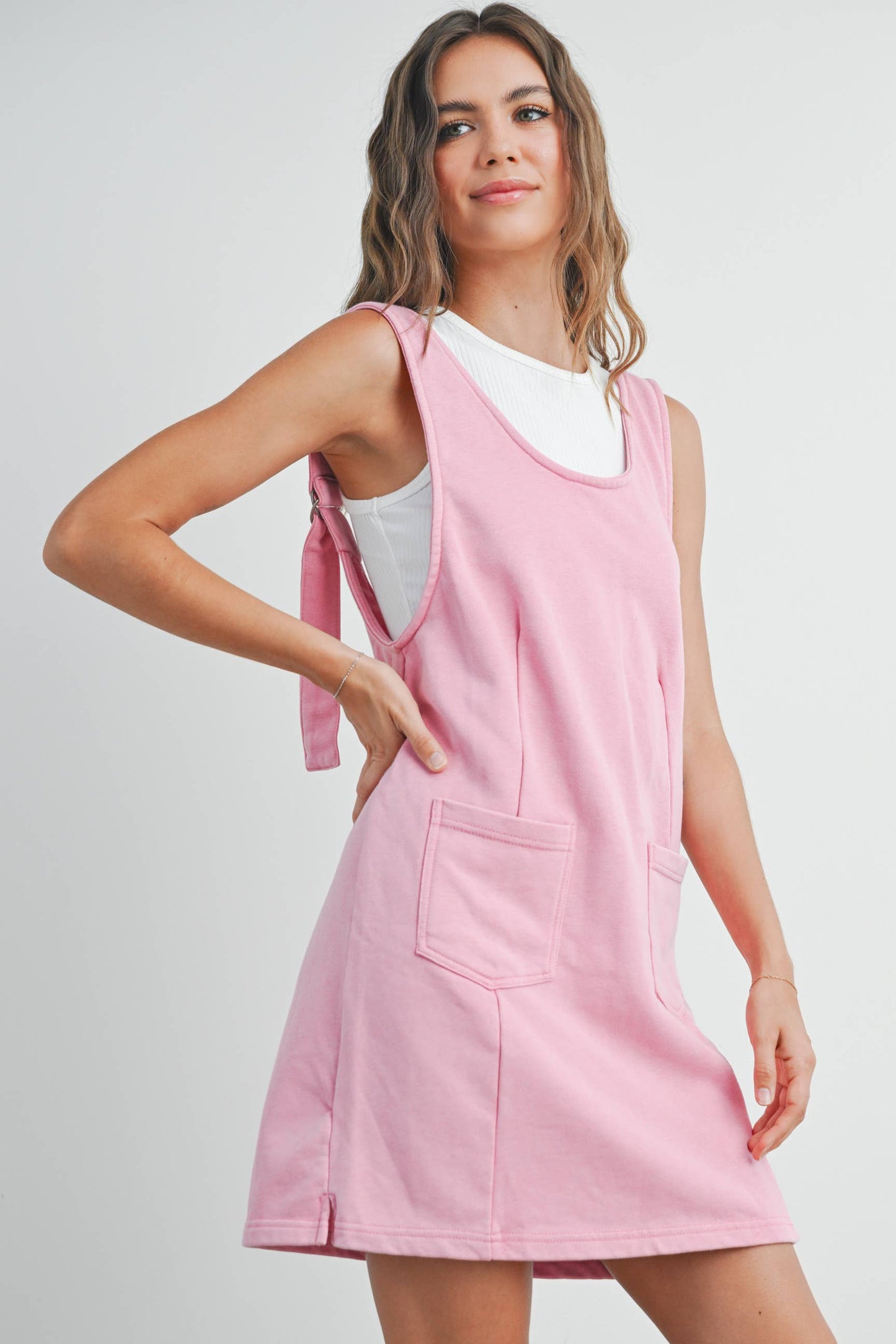 Washed French Terry Sleeveless Jumpsuit Dress -