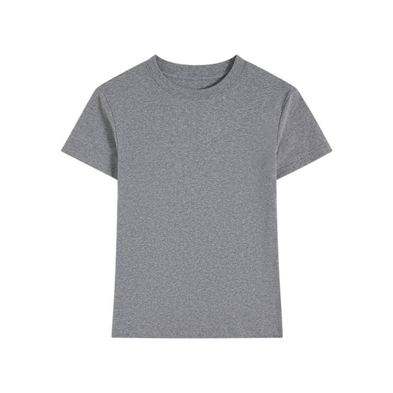Essential basic plain fitted cotton blend crewneck tee