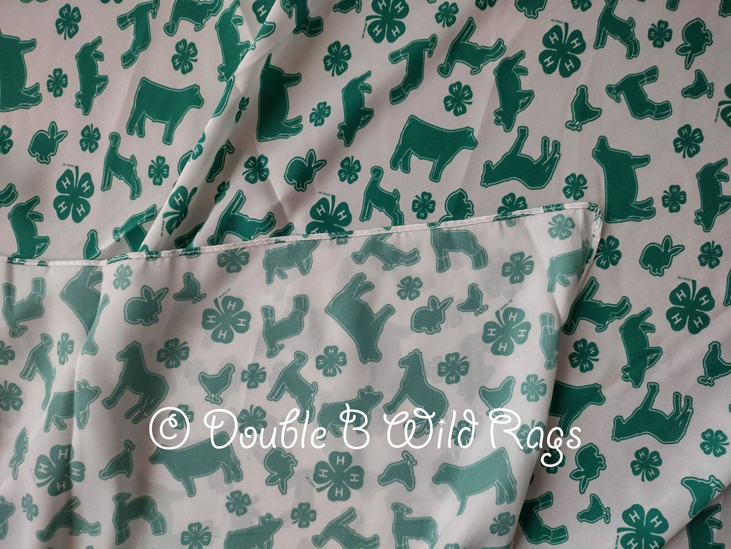WILD RAG  4-H White with Green show animals and clover emblem Cowboy Western Neck Scarf Bandanna by Double B Wild Rags 4H