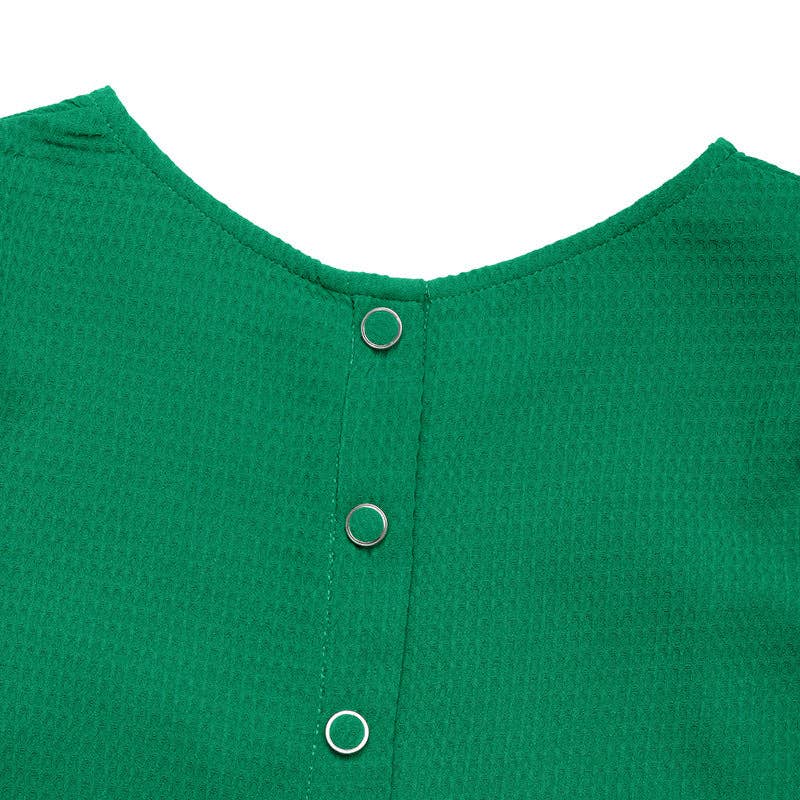 Green Ruffle Shoulder Textured Long Sleeve Blouse