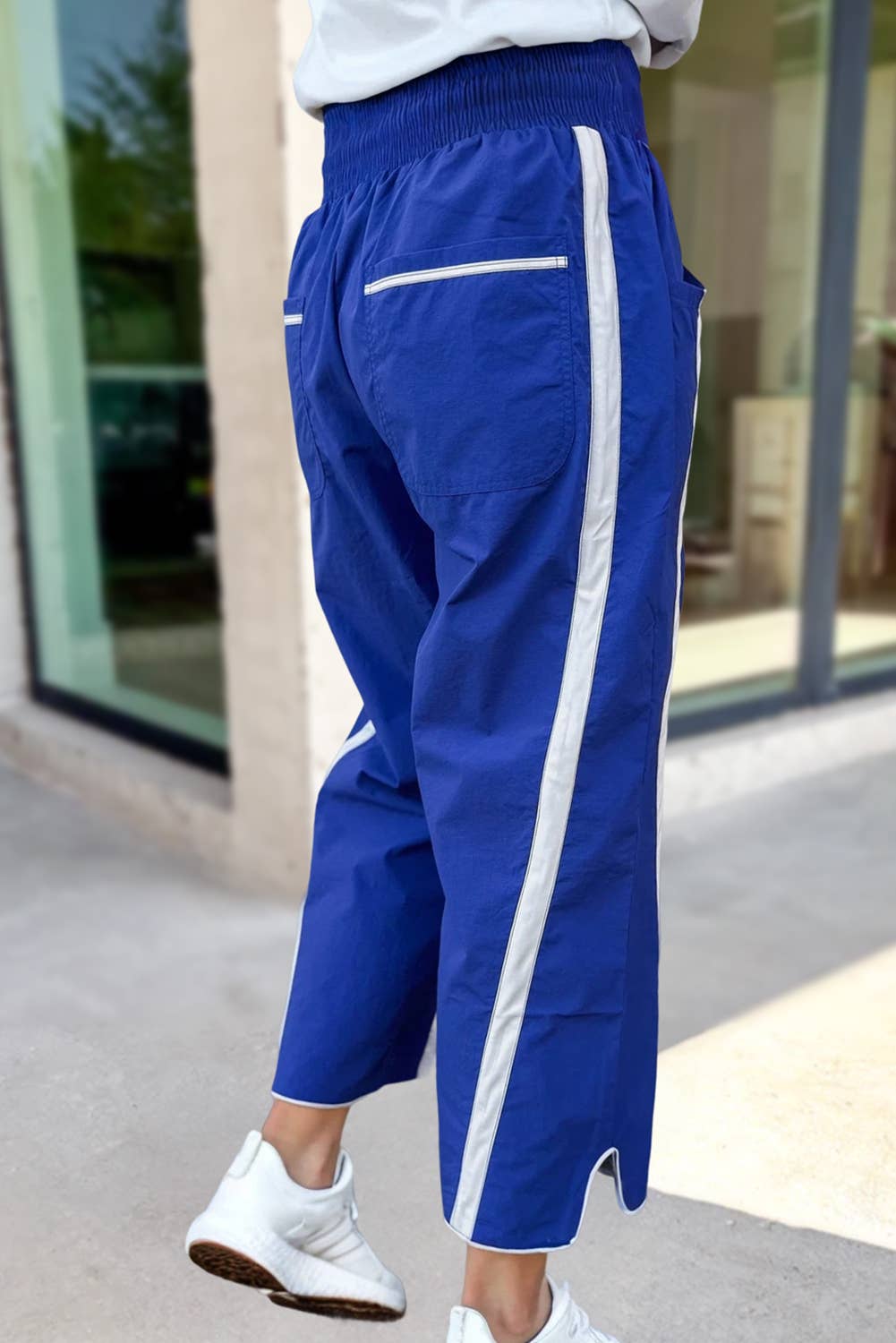 Stripe Smocked Waist Drawstring Cropped Pants | S-XL