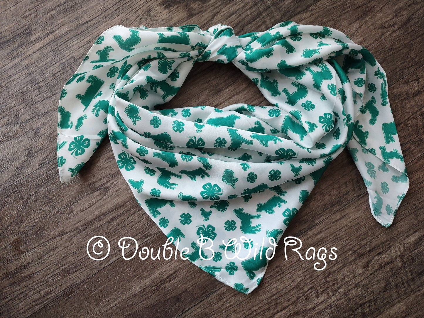 WILD RAG  4-H White with Green show animals and clover emblem Cowboy Western Neck Scarf Bandanna by Double B Wild Rags 4H