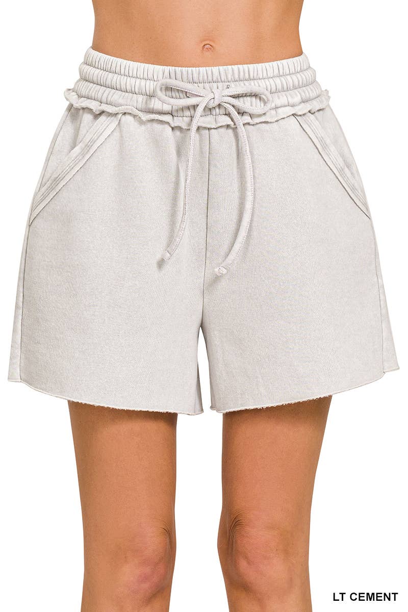 Washed Fleece Drawstring Shorts With Pockets