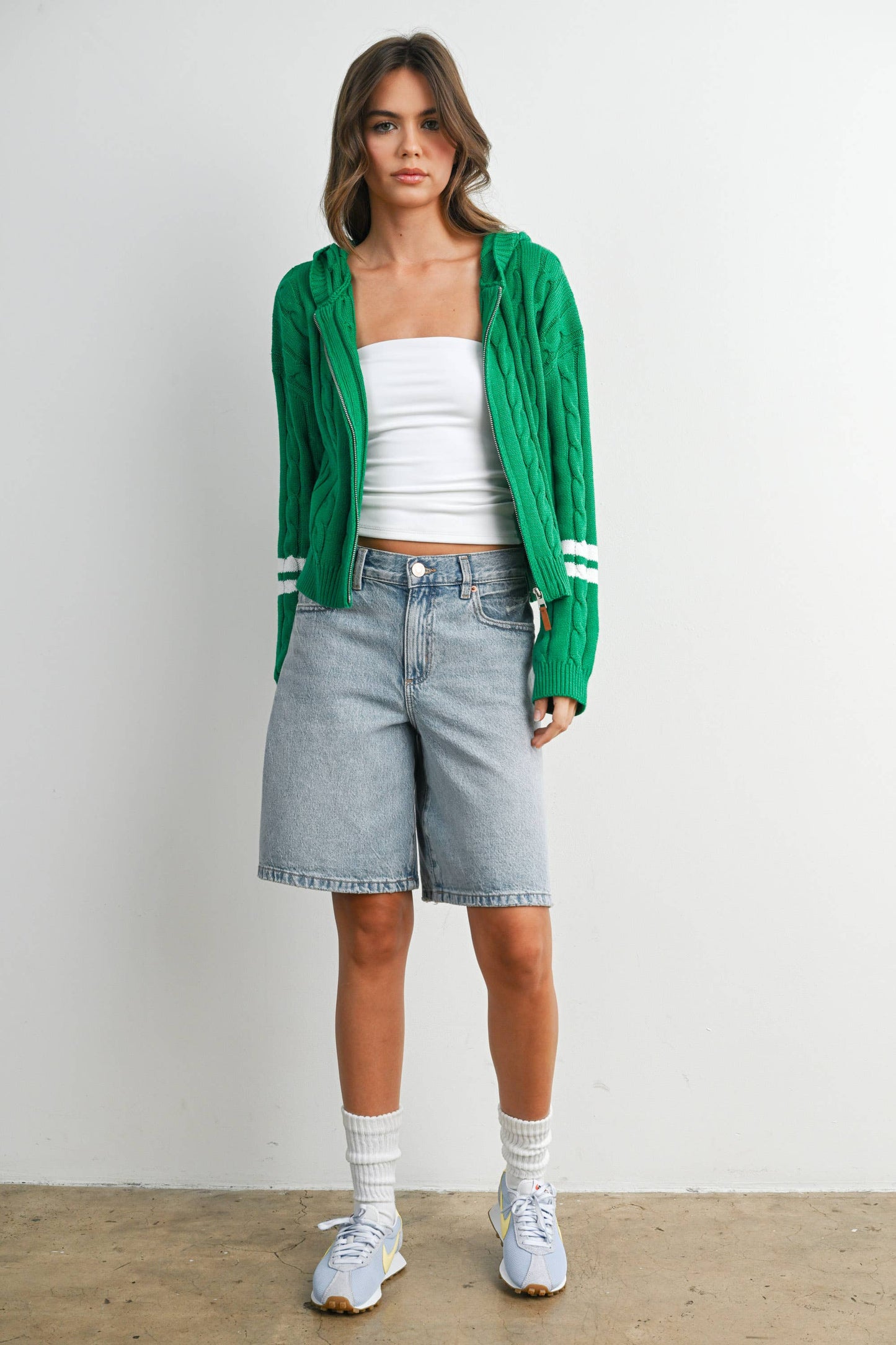 Cable Knit Zip-Up Hoodie Cardigan -