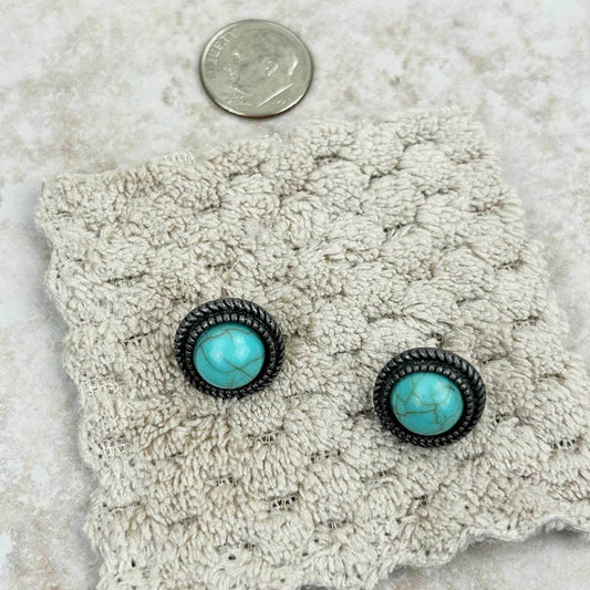 ER220330-02-ANTIQUE SILVER     Antique silver with blue turquoise concho post earring