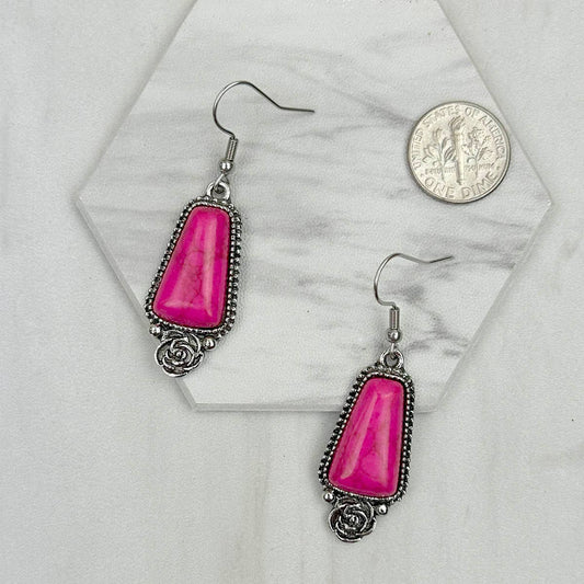 Silver metal with hot pink stone Earrings