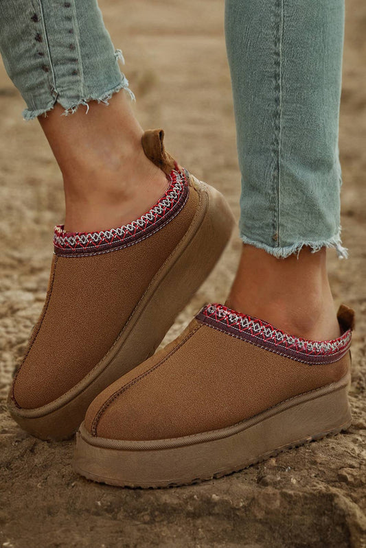 Fashion-W Fall Contrast Print Suede Plush Lined Snow Boots