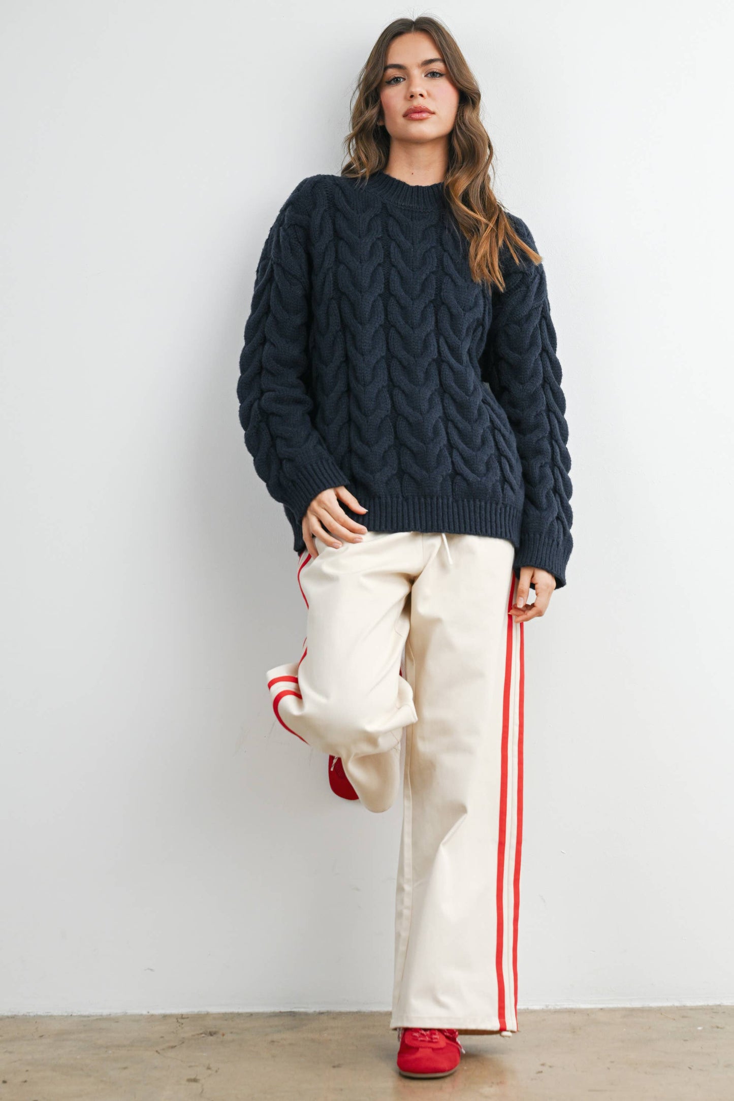 Cable-Knit Long Sleeve Sweater - BMW8100