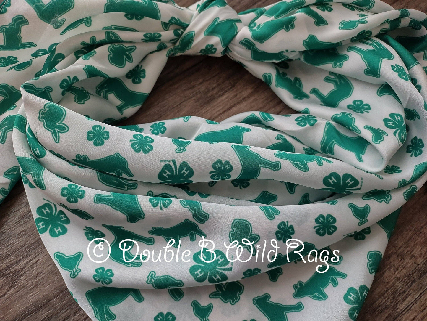 WILD RAG  4-H White with Green show animals and clover emblem Cowboy Western Neck Scarf Bandanna by Double B Wild Rags 4H