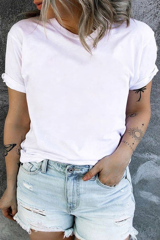 Round Neck Rolled Sleeve Plus Size T-shirt
